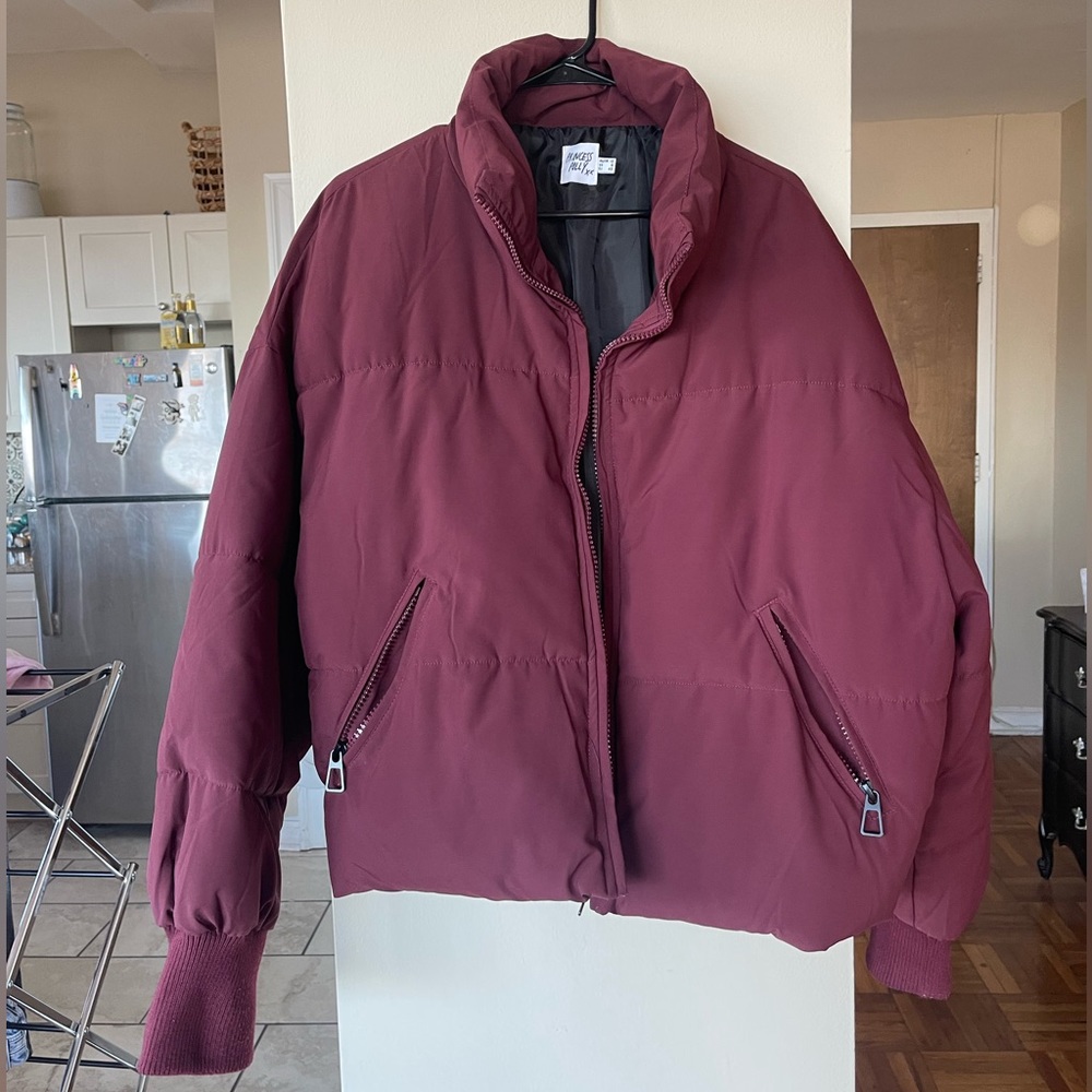 Princess Polly Abe Puffer Jacket Burgundy